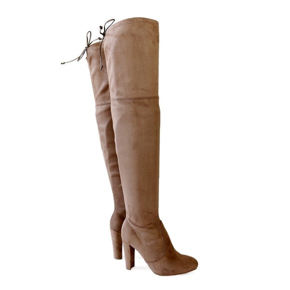 Amaya-01 taupe stretch over the knee boots - Picture 2 of 8
